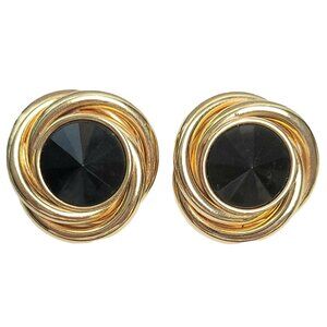 Kirk's Folly Gold Tone Black Lucite Rivoli Clip On Earrings, Signed